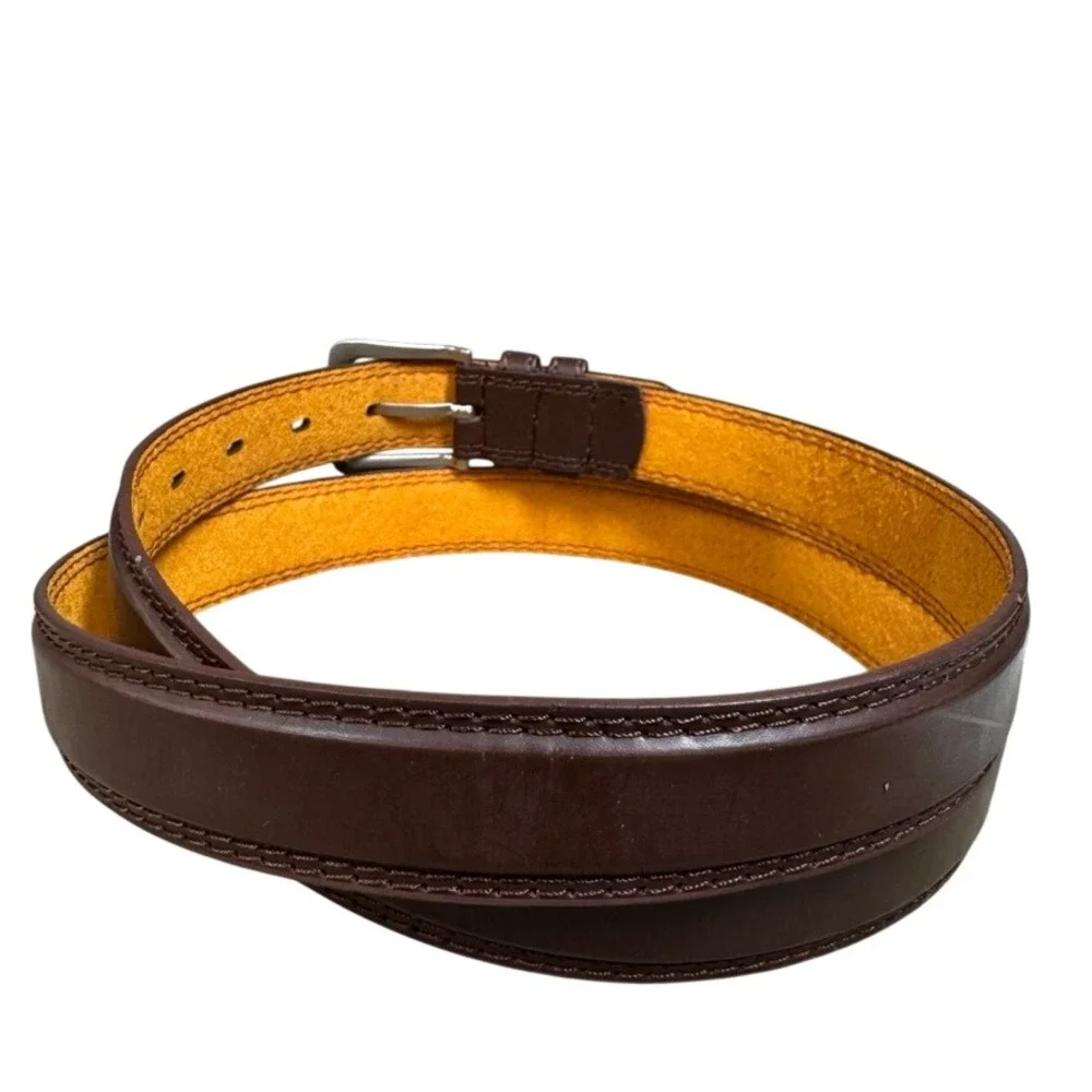 Genuine Leather Dark Brown Belt Mens XL Silver Buckle Dress Casual 526